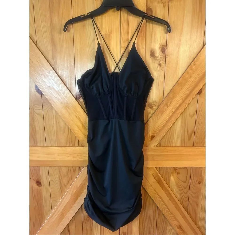 Effordram Black Sleeveless Slip Dress Ruched Sides Size Large (5918)